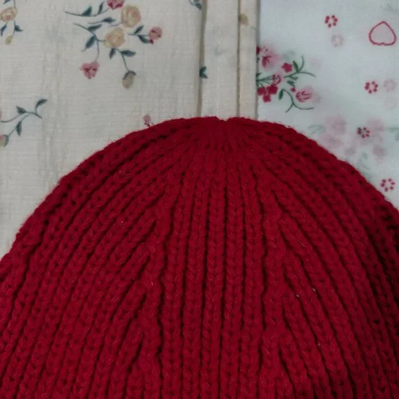 Acne Studios Red Smiley Face Square Logo Knit Hat - Picture 3 of 7